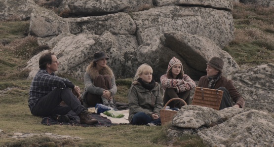 Christopher Baker as Christopher, Kate Fahy as Patricia, Amy Lloyd as Rose, Lydia Leonard as Cynthia, and Tom Hiddleston as Edward in ARCHIPELAGO, a film by Joanna Hogg.