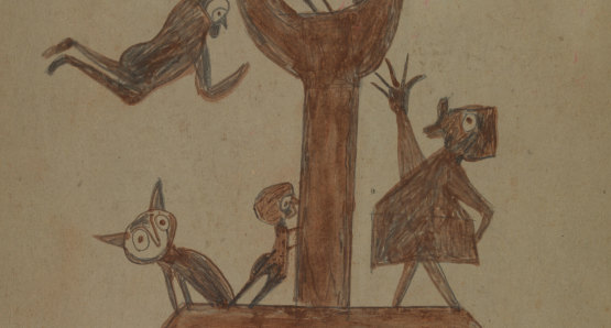 Untitled (Construction with Yawping Woman) by Bill Traylor from the collection of the Smithsonian American Art Museum @1994 Bill Traylor Family Trust