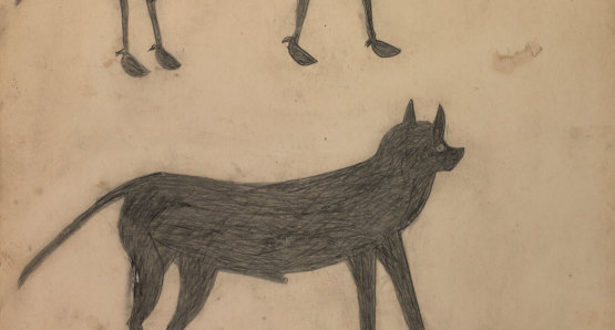 Untitled (Mule, Dog, and Scene with Chicken) by Bill Traylor from the collection of the Smithsonian American Art Museum, The Margaret Z. Robson Collection, Gift of John E. and Douglas O. Robson @1994 Bill Traylor Family Trust