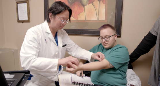 Jordan (they/them) and Dr. Jess Ting (he/him) in a scene from Born to Be, courtesy Kino Lorber