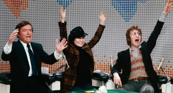 Mike Douglas, Yoko Ono and John Lennon in a scene from Daytime Revolution. Photo by Michael Leshnov, courtesy Kino Lorber.