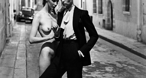 Rue Aubriot, Yves Saint Laurent, Paris, 1975.  Photo by Helmut Newton, courtesy Helmut Newton Foundation.