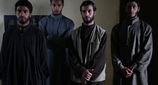 Left to right: Abdelhakim Rachid as Yachine, Hamza Souidek as Nabil, Ahmed El Idrissi Amrani as Fouad, and Abdelilah Rachid as Hamid.