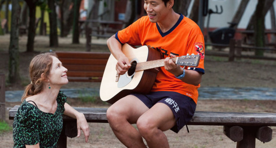 Isabelle Huppert and Yu Junsang in Hong Sang-soo's IN ANOTHER COUNTRY