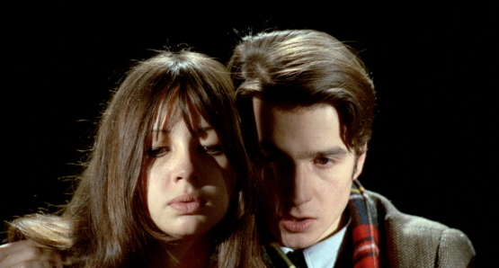 Juliet Berto and Jean-Pierre Leaud in LE GAI SAVOIR.