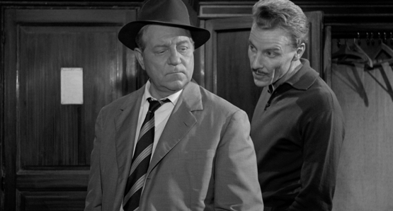 Jean Gabin and Gérard Séty in MAIGRET SETS A TRAP.