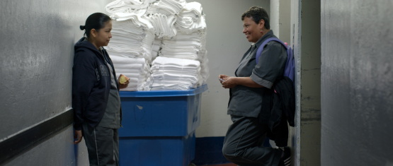 Gabriela Cartol as Eve and Teresa Sánchez as Minitoy in <i>The Chambermaid</i>, courtesy Kino Lorber