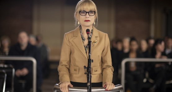 Isabelle Huppert in a scene from La Syndicaliste, courtesy Kino Lorber