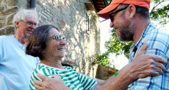 George, Betty and Charlie Woodman at the Woodman studio in Antella, Italy.